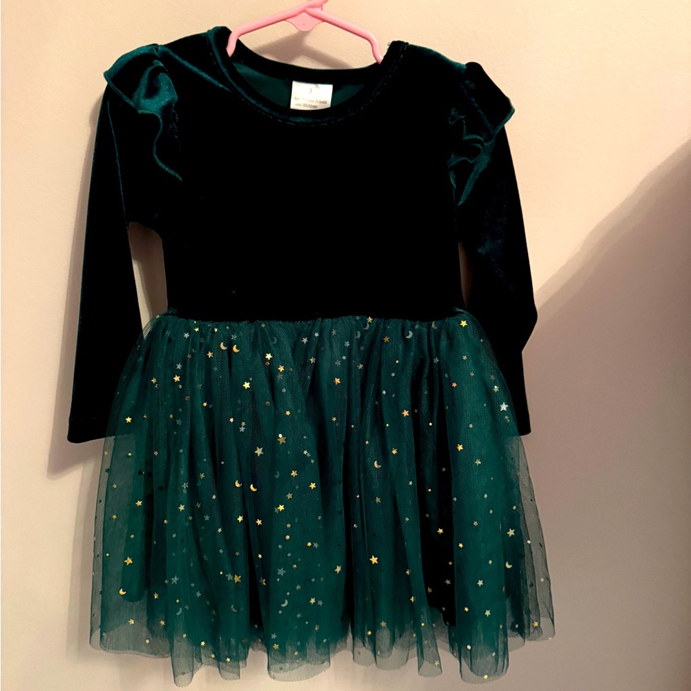 Mia Belle Twinkle and Twirl Starry Velvet Tutu Dress, 3T